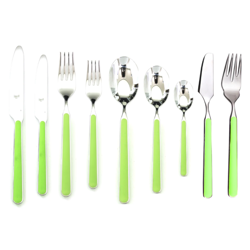 The Fantasia 54 Piece Cutlery Set from Mepra in acid green.