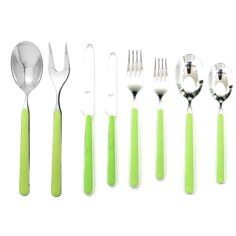 The Fantasia 74 Piece Cutlery Set from Mepra in acid green.