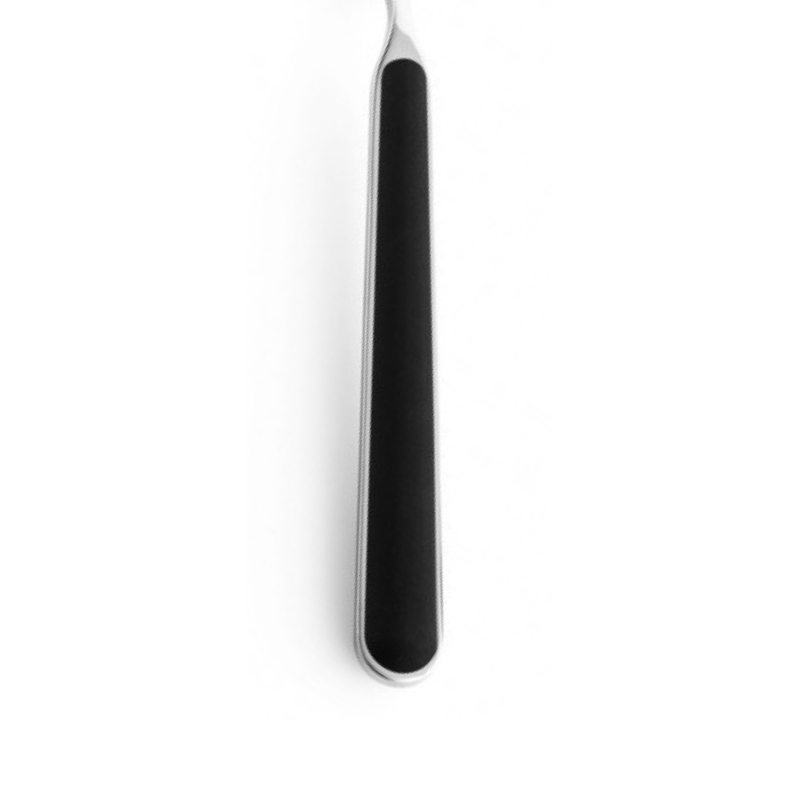 The handle color of the flatware pieces in the Fantasia 36 Piece Cutlery Set from Mepra in black.