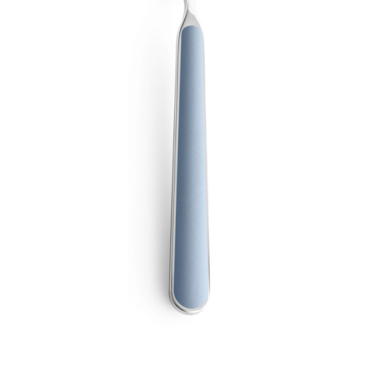 The handle color of the flatware pieces in the Fantasia 36 Piece Cutlery Set from Mepra in light blue.