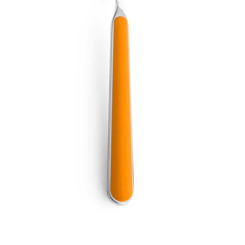 The handle color of the flatware pieces in the Fantasia 36 Piece Cutlery Set from Mepra in orange.