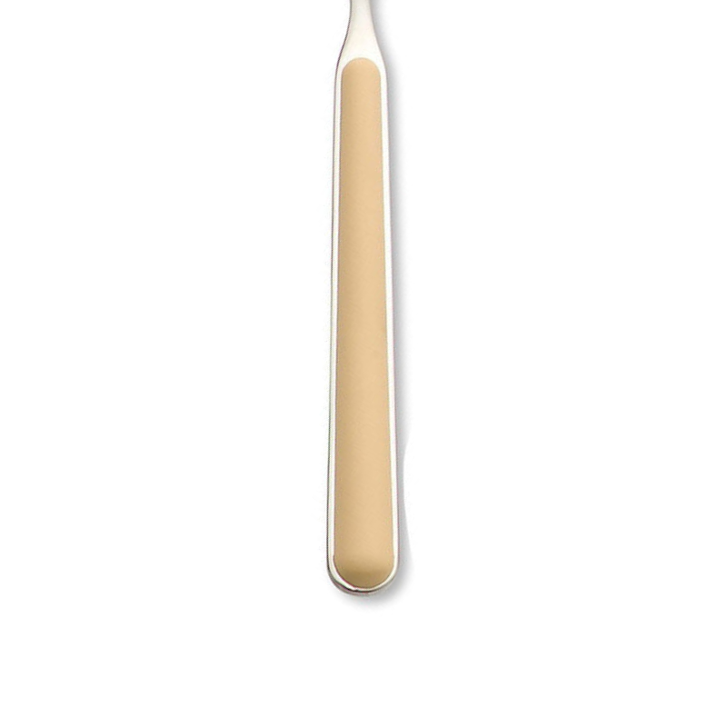 The handle color of the flatware pieces in the Fantasia 36 Piece Cutlery Set from Mepra in sesame.