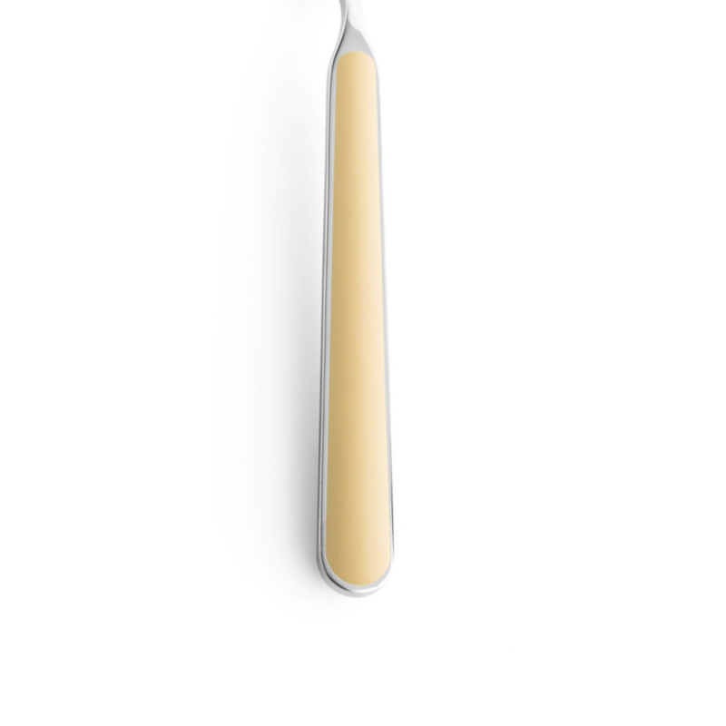 The handle color of the flatware pieces in the Fantasia 36 Piece Cutlery Set from Mepra in vanilla.