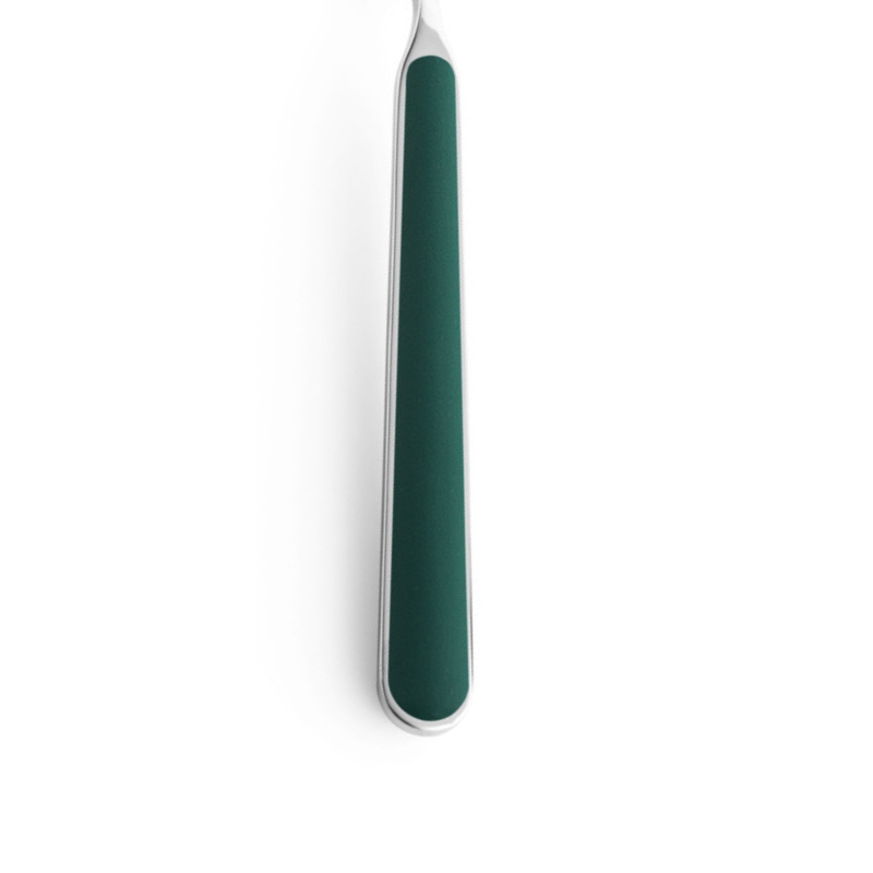 The handle color of the flatware pieces in the Fantasia 42 Piece Cutlery Set from Mepra in green.