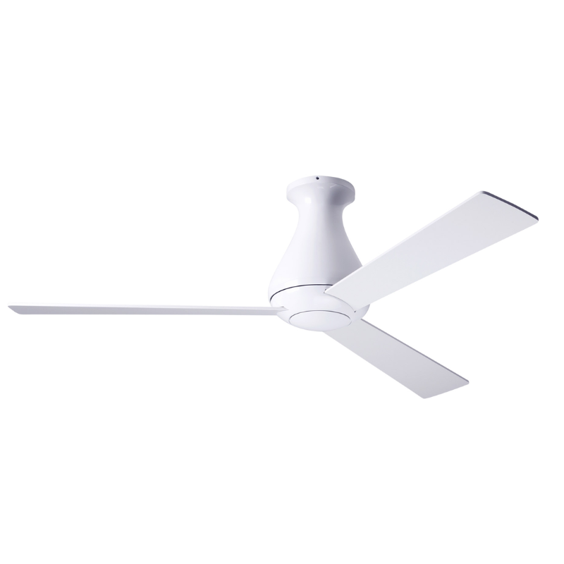The Altus Flush ceiling fan from Modern Fan Co. with the 52" blade size, gloss white body and white blades.