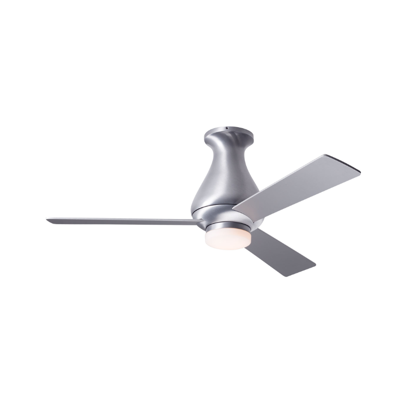 The Altus Flush LED - 42" ceiling fan from Modern Fan Co. in brushed aluminum, with aluminum blades.