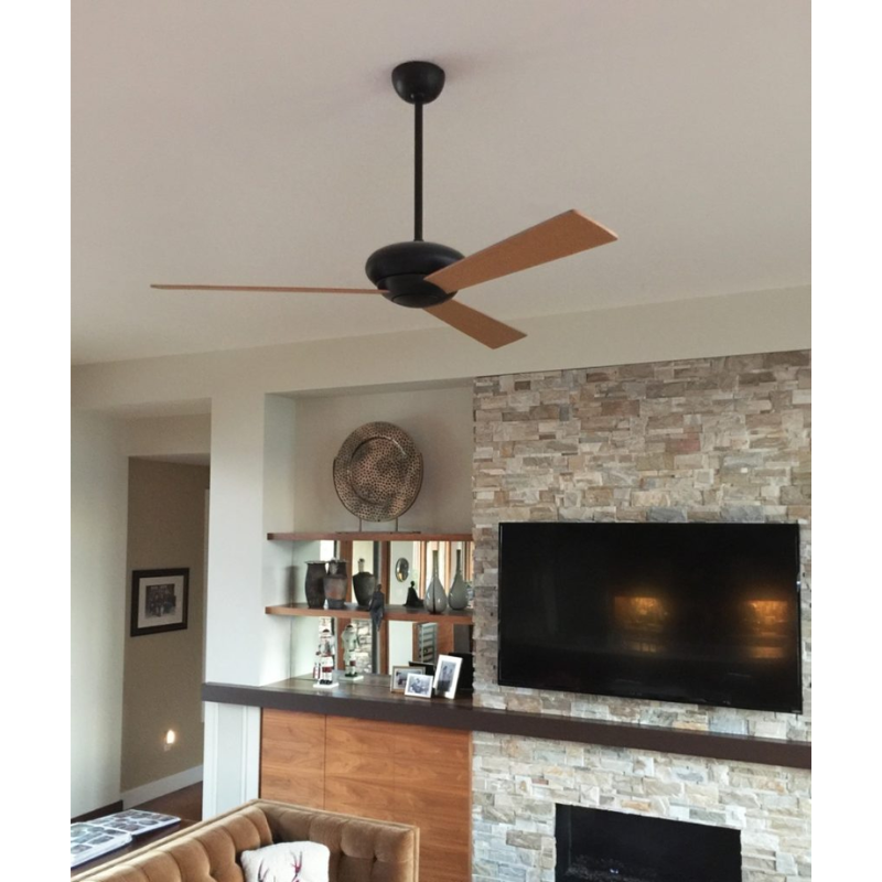 The Altus ceiling fan from Modern Fan Co. in a family lounge.
