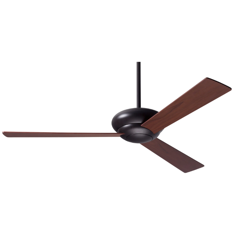 The Altus - 52" ceiling fan from The Modern Fan Co. with the dark bronze body and mahogany plywood blades.