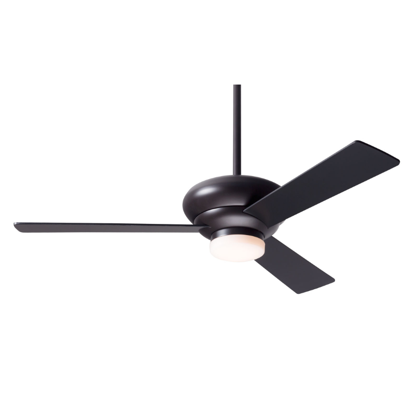The Altus 42" suspended ceiling fan with LED option from The Modern Fan Co. with the dark bronze body and black color blades.