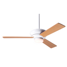 The Altus 42" suspended ceiling fan with the  LED option from The Modern Fan Co. with the gloss white body and maple color blades.