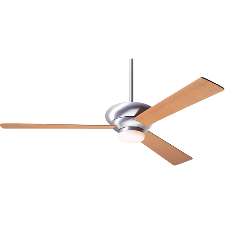 The Altus LED - 52" by the Modern Fan Co. with the brushed aluminum body and maple plywood blades.