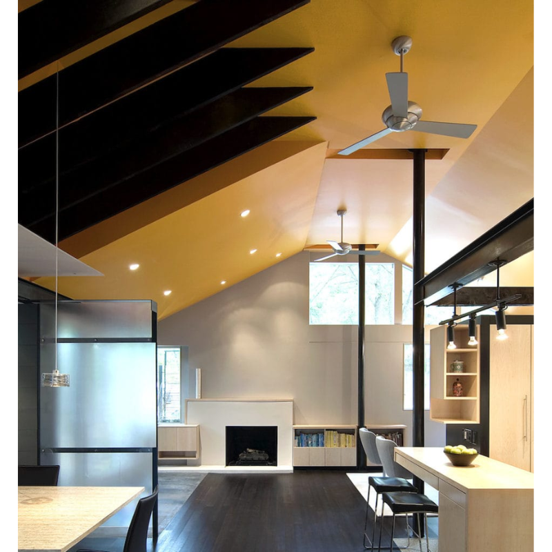 The Altus ceiling fan from The Modern Fan Co. in a kitchen with a second Altus fan.