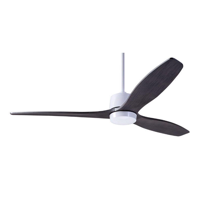 The Arbor DC - 54" ceiling fan by Modern Fan Co. with the gloss white finish and ebony blades.