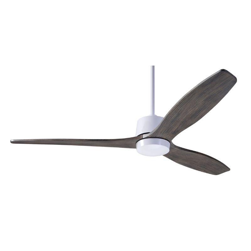 The Arbor DC - 54" ceiling fan by Modern Fan Co. with the gloss white finish and graywash blades.