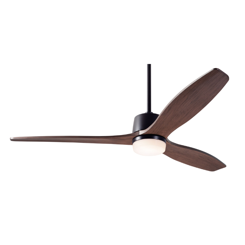 The Arbor DC LED - 54" ceiling fan by Modern Fan Co. with the dark bronze body and mahogany blades.