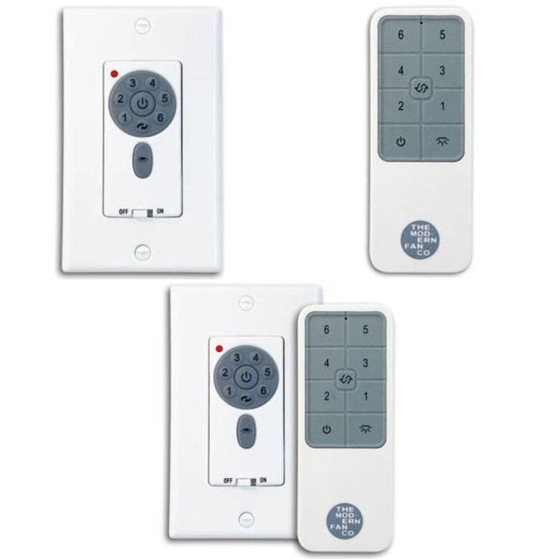 These are what the controller options for this fan look like. In the top left you have the wall control, on the top left is the remote control, and on the bottom in the center of the image is the wall and remote combo option.