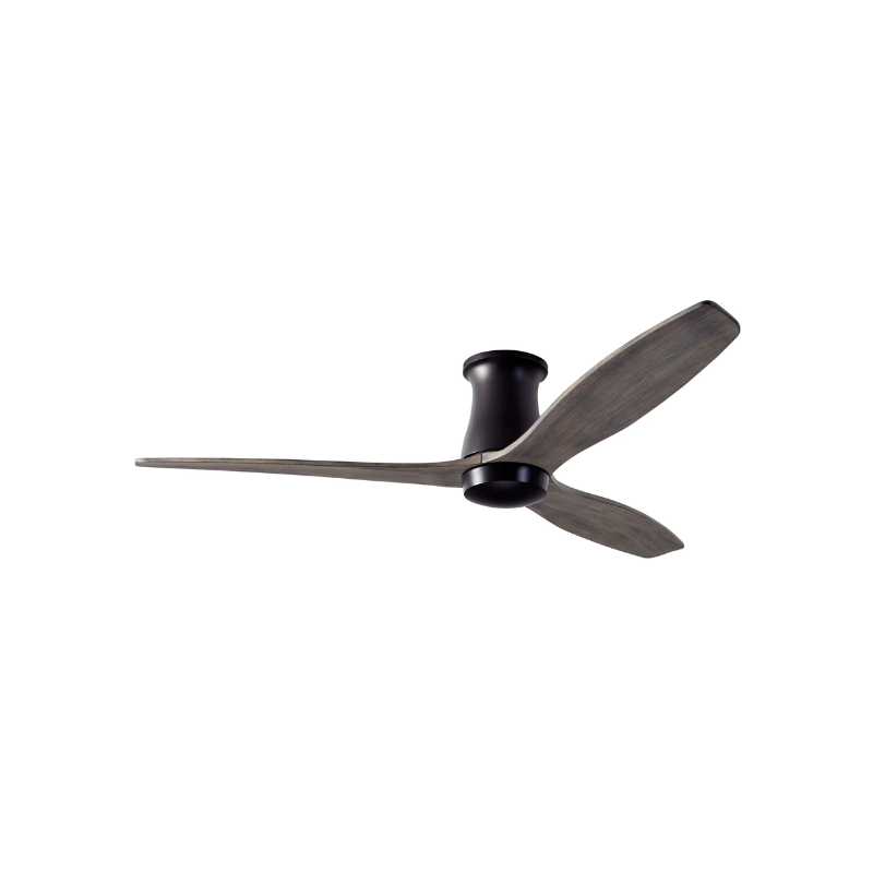 The Arbor Flush DC - 54" ceiling fan from The Modern Fan Co. with the dark bronze body and graywash blades.
