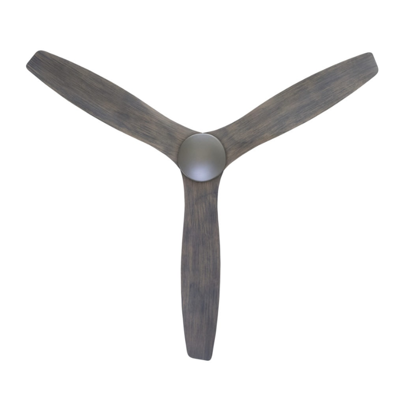 The Arbor Flush DC - 54" ceiling fan from The Modern Fan Co. with the dark bronze body and graywash blades from below.