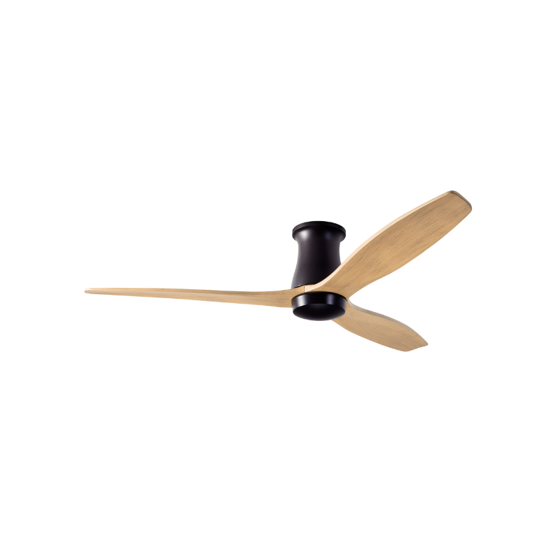 The Arbor Flush DC - 54" ceiling fan from The Modern Fan Co. with the dark bronze body and maple blades.