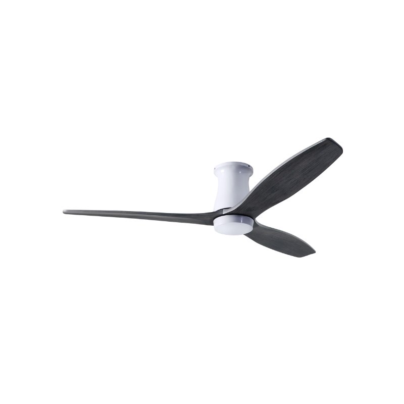 The Arbor Flush DC - 54" ceiling fan from The Modern Fan Co. with the gloss white body and ebony blades.