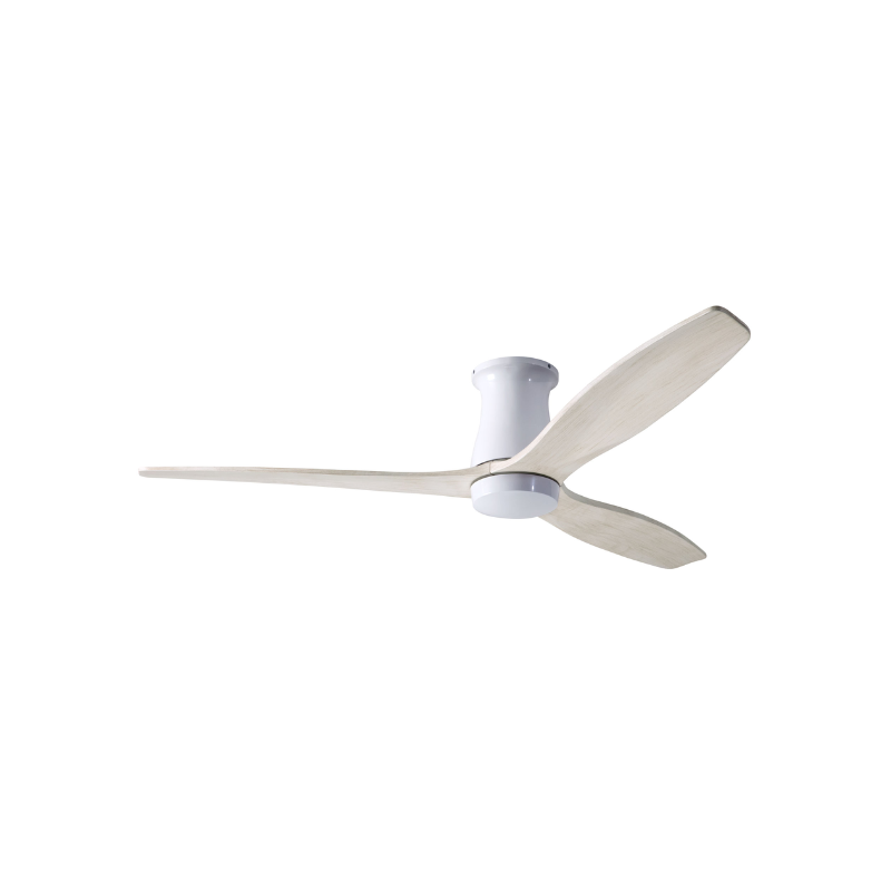 The Arbor Flush DC - 54" ceiling fan from The Modern Fan Co. with the gloss white body and whitewash blades.