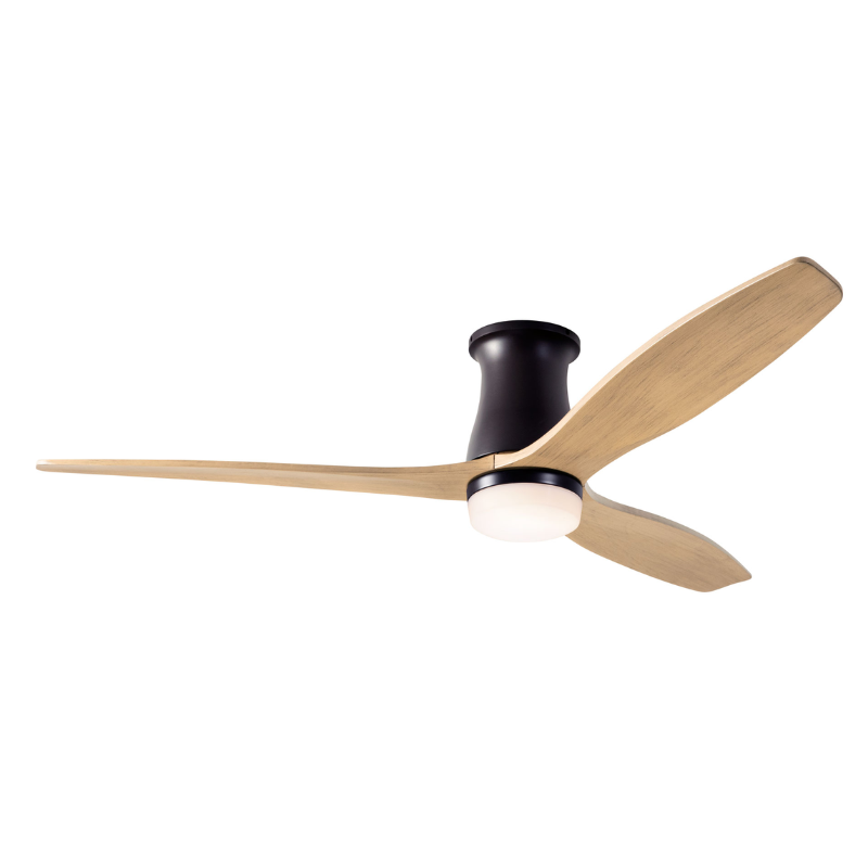 The Arbor Flush DC LED - 54" from Modern Fan Co. with the dark bronze body and maple blades.