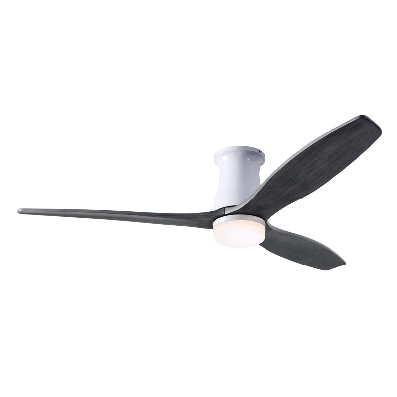The Arbor Flush DC LED - 54" from Modern Fan Co. with the gloss white body and ebony blades.