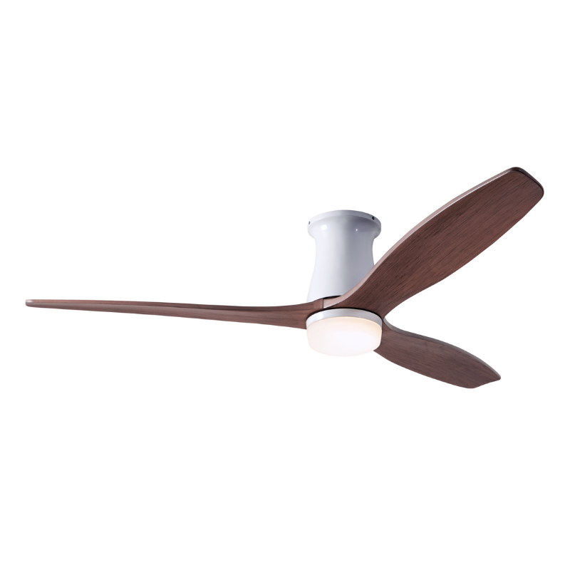 The Arbor Flush DC LED - 54" from Modern Fan Co. with the gloss white body and mahogany blades.