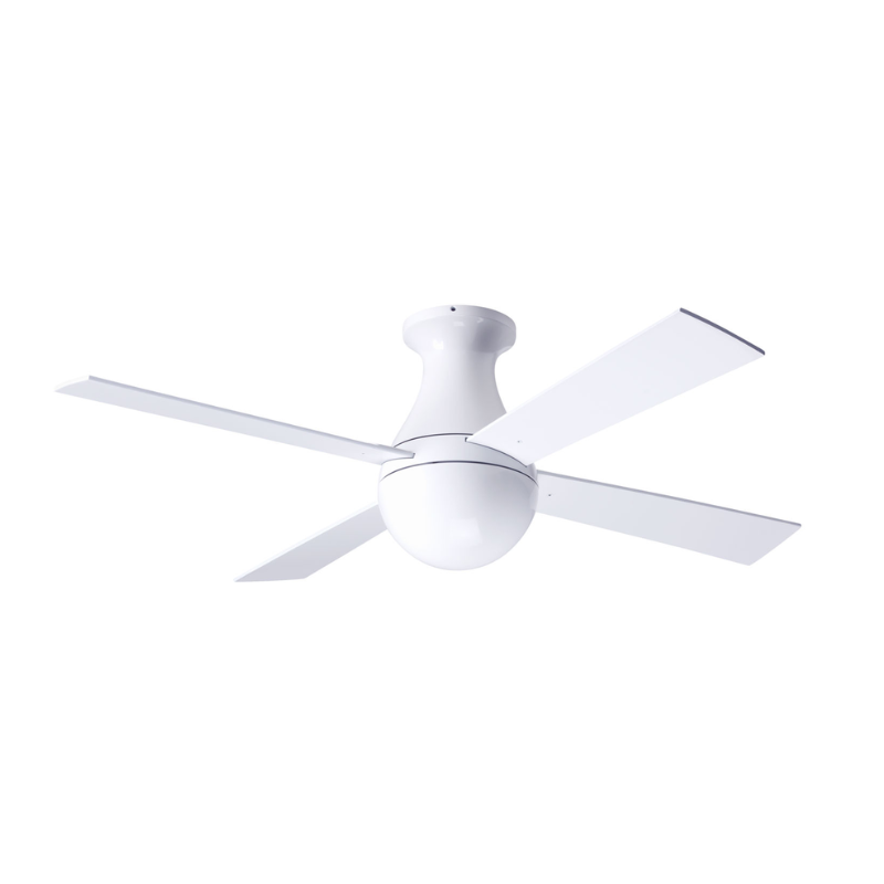 The Ball Flush ceiling fan from the Modern Fan Co. in gloss white with white blade color.