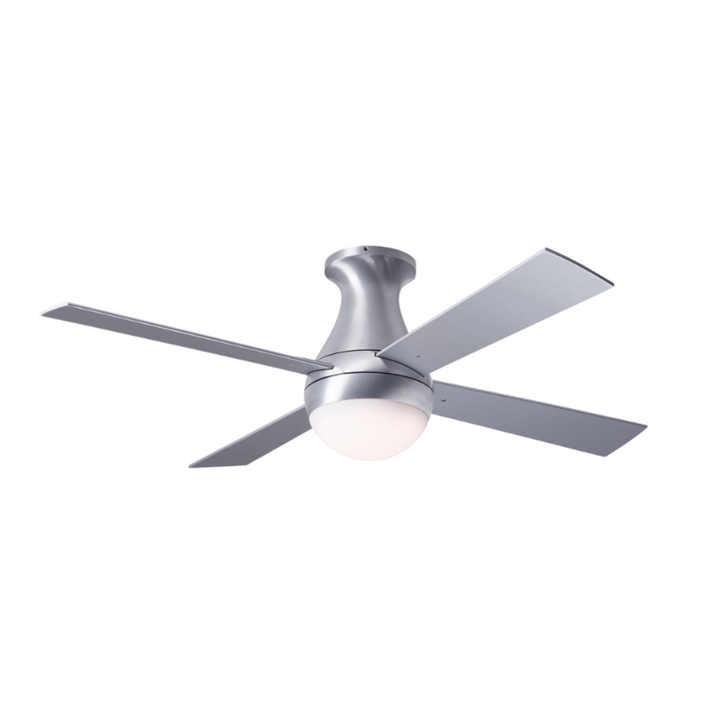The Ball Flush ceiling fan from The Modern Fan Co. with 42" blades and the LED option. This fan has the brushed aluminum fan finish, and aluminum blade color.