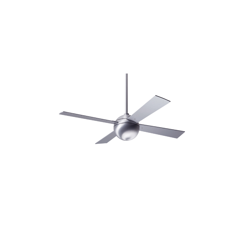 The Ball ceiling fan from Modern Fan Co. with the 42" span, brushed aluminum body and aluminum color blades.