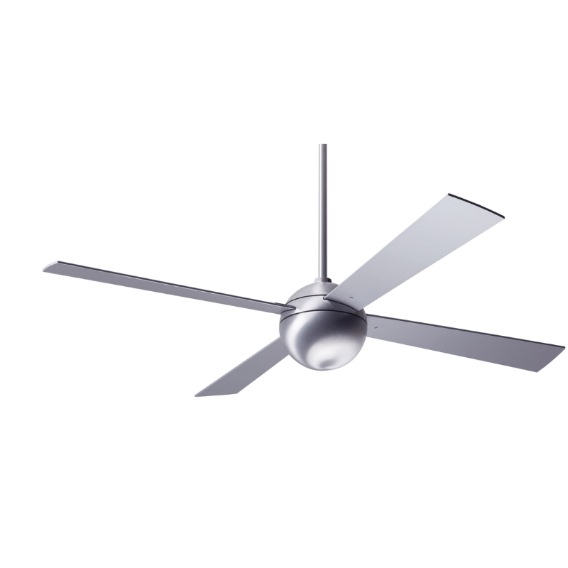 The Ball - 52" ceiling fan from The Modern Fan Co. with a brushed aluminum body and aluminum blades.