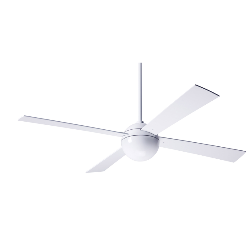 The Ball - 52" ceiling fan from The Modern Fan Co. with a gloss white body and white blades.