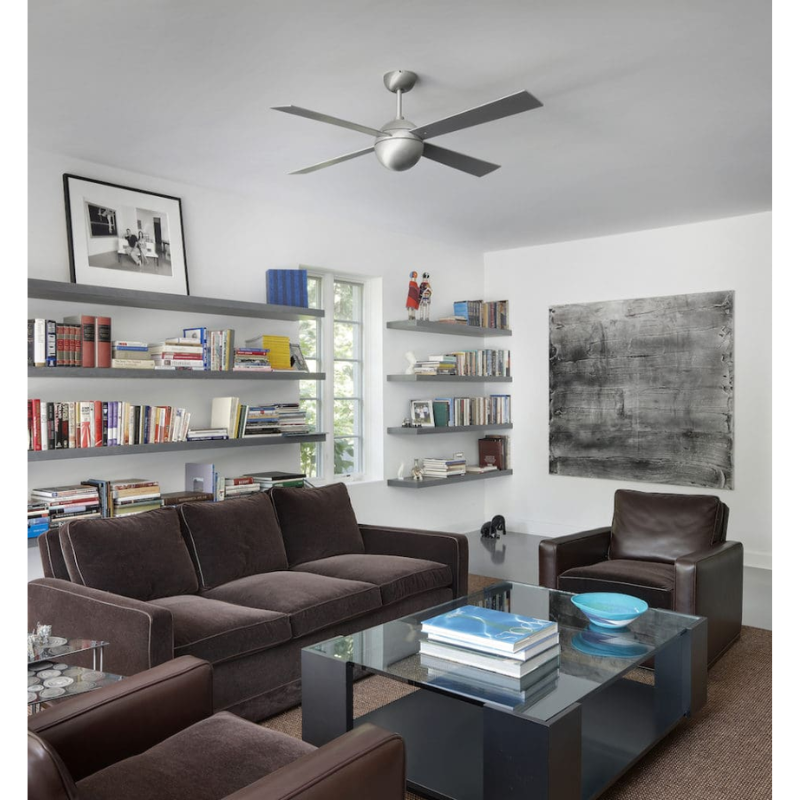 The Ball ceiling fan by Modern Fan Co. in a lounge area.