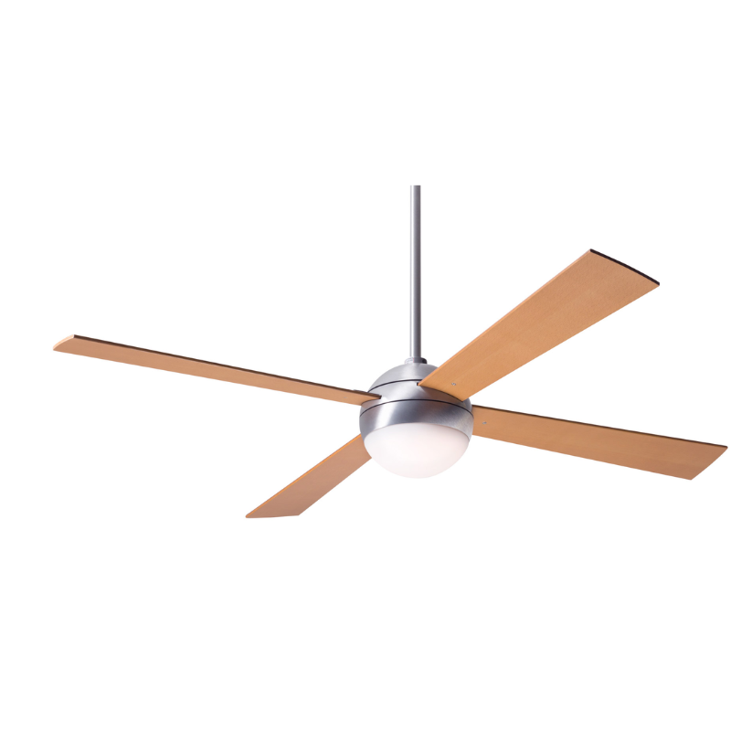 From Modern Fan Co. the Ball LED - 52" with the brushed aluminum body and maple blades.