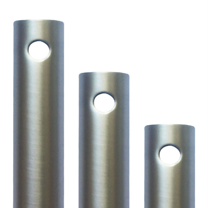 A standard down rod from The Modern Fan Co. in matte nickel finish.
