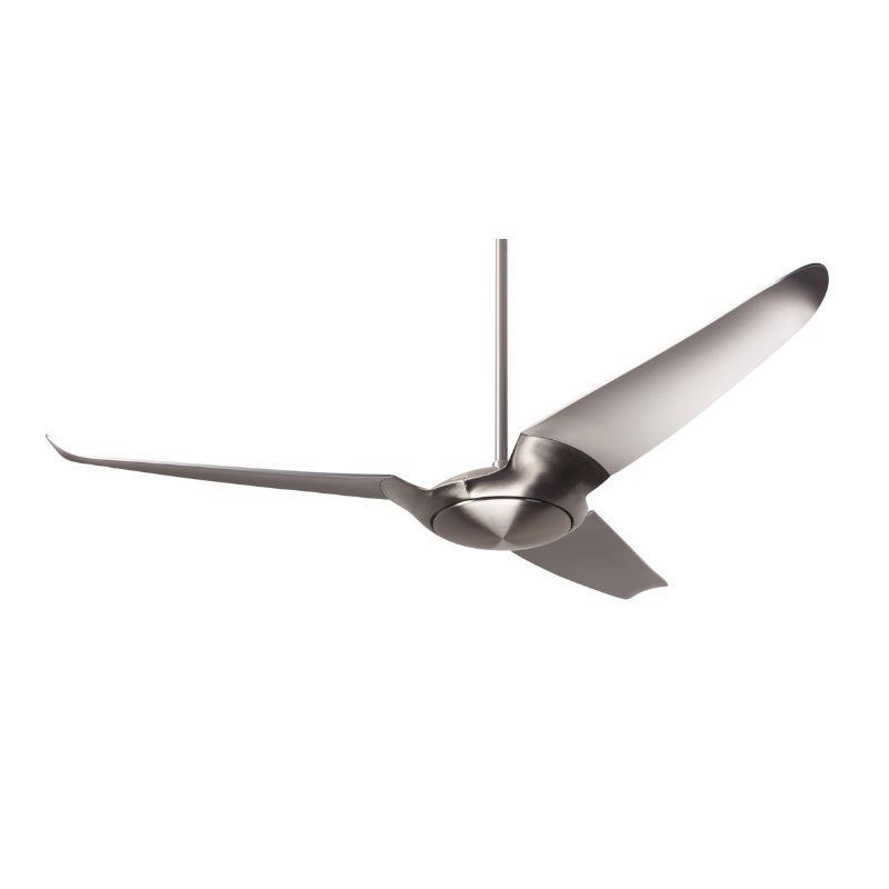 Made out of die cast aluminum with injection-molded ABS blades this is the IC/Air3 DC - 56″ from the Modern Fan Co. This photograph shows the bright nickel body and nickel blade options.