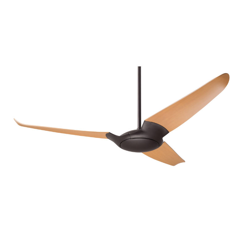 Made out of die cast aluminum with injection-molded ABS blades this is the IC/Air3 DC - 56″ from the Modern Fan Co. This photograph shows the dark bronze body and maple blade options.
