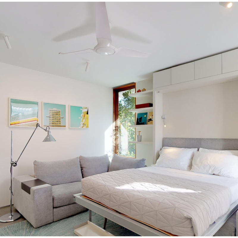 The IC/Air3 DC - 56″ from the Modern Fan Co.  in a bedroom.