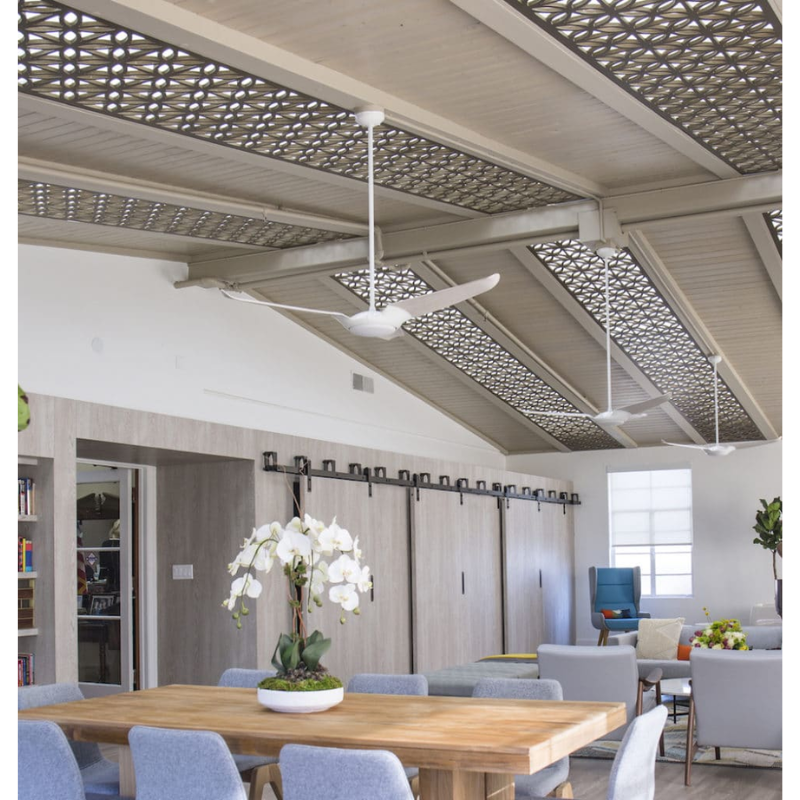 Three of the IC/Air3 DC - 56″ from the Modern Fan Co. over a large dining room and lounge area.