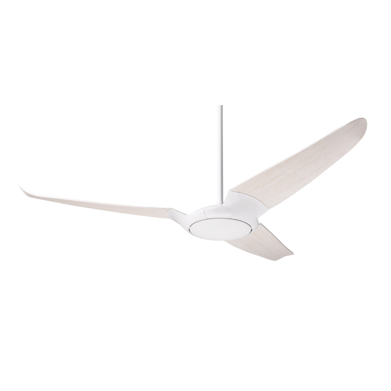 Made out of die cast aluminum with injection-molded ABS blades this is the IC/Air3 DC - 56″ from the Modern Fan Co. This photograph shows the gloss white body and whitewash blade options.