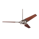 The Torsion 17W LED - 52" ceiling fan from The Modern Fan Co. with the bright nickel body finish and mahogany blades.