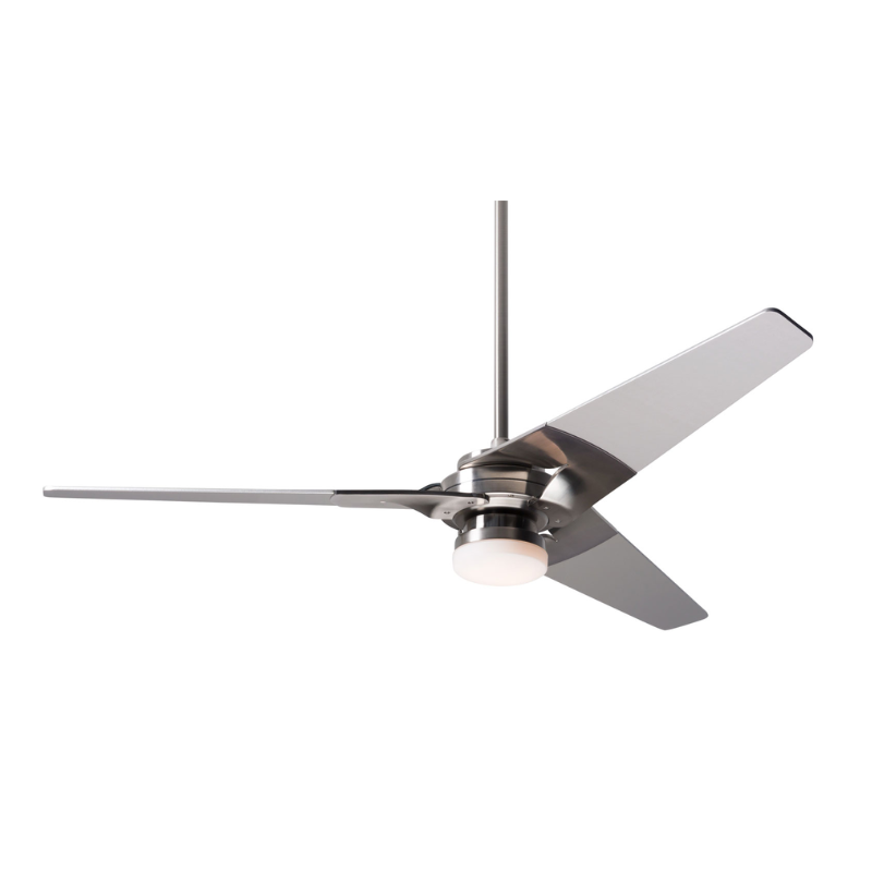 The Torsion 17W LED - 52" ceiling fan from The Modern Fan Co. with the bright nickel body finish and nickel blades.
