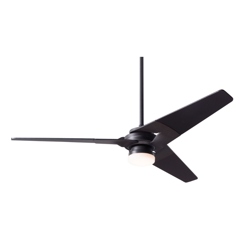 The Torsion 17W LED - 52" ceiling fan from The Modern Fan Co. with the dark bronze body finish and black blades.