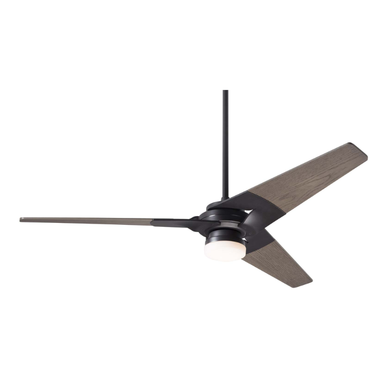 The Torsion 17W LED - 52" ceiling fan from The Modern Fan Co. with the dark bronze body finish and graywash blades.