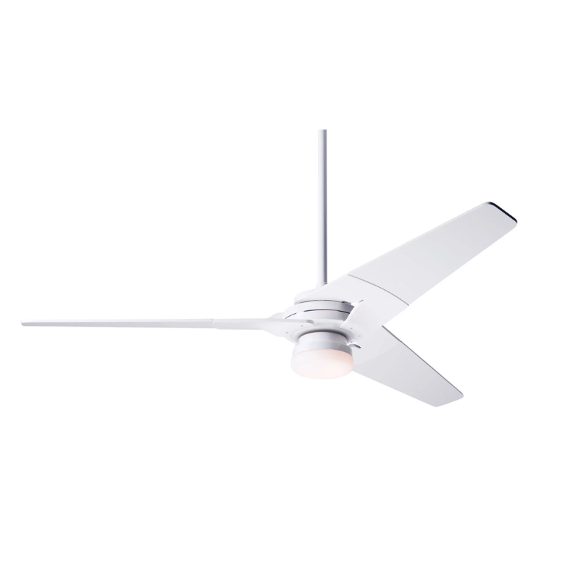 The Torsion 17W LED - 52" ceiling fan from The Modern Fan Co. with the gloss white body finish and white blades.