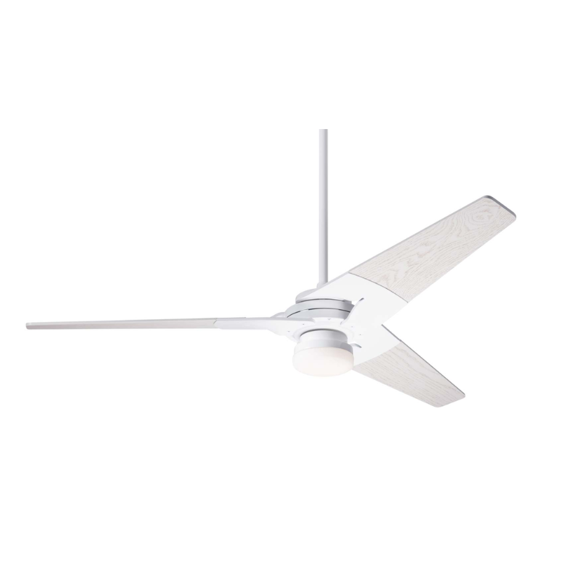The Torsion 17W LED - 52" ceiling fan from The Modern Fan Co. with the gloss white body finish and whitewash blades.