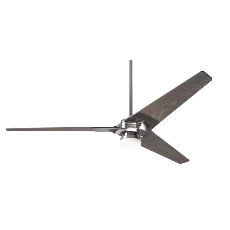 The Torsion 17W LED - 62" by Modern Fan Co. with the bright nickel body and graywash blades.