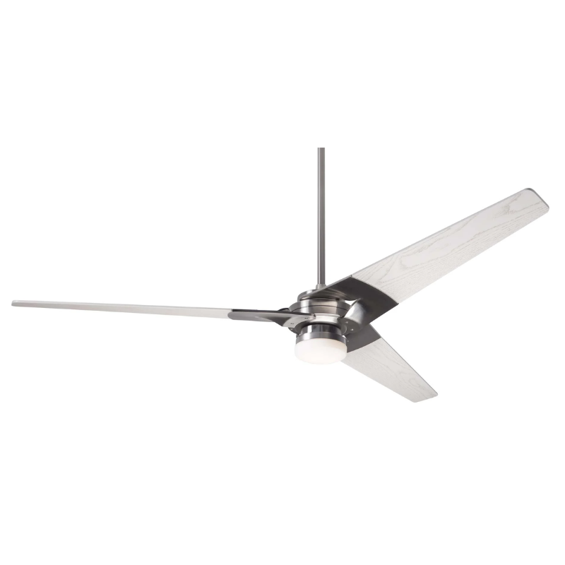 The Torsion 17W LED - 62" by Modern Fan Co. with the bright nickel body and whitewash blades.