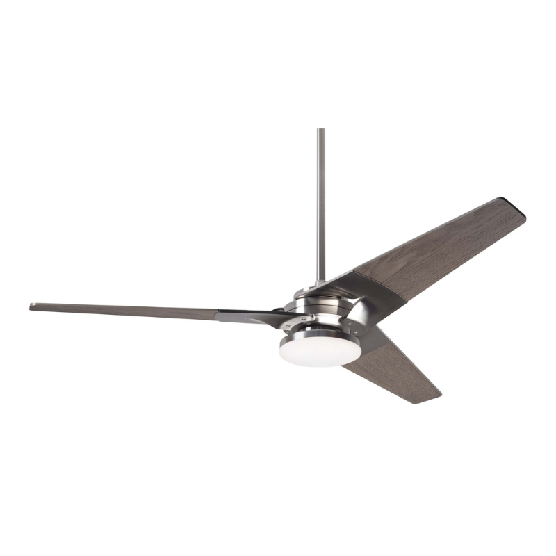 The Torsion 20W LED - 52" from The Modern Fan Co. Shown is the bright nickel body and graywash blades.